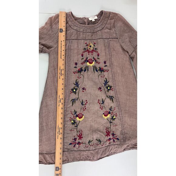 Umgee Women's Boho Floral Embroidered Long Sleeve Mini Dress Taupe Size S - Picture 11 of 12